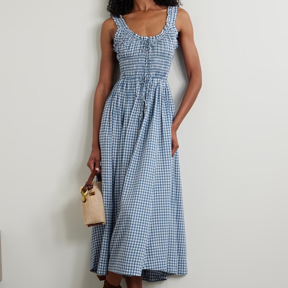 Doen Dresses & Skirts - NWT Doen Emmaretta Cotton Voile Smocked A Line Midi Maxi Dress Blue Gingham